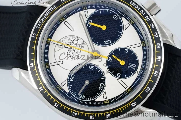 0706 TopPick Speedmaster Racing Master SS HKF Best Edition White Black Dial on Black Rubber Strap A 7813